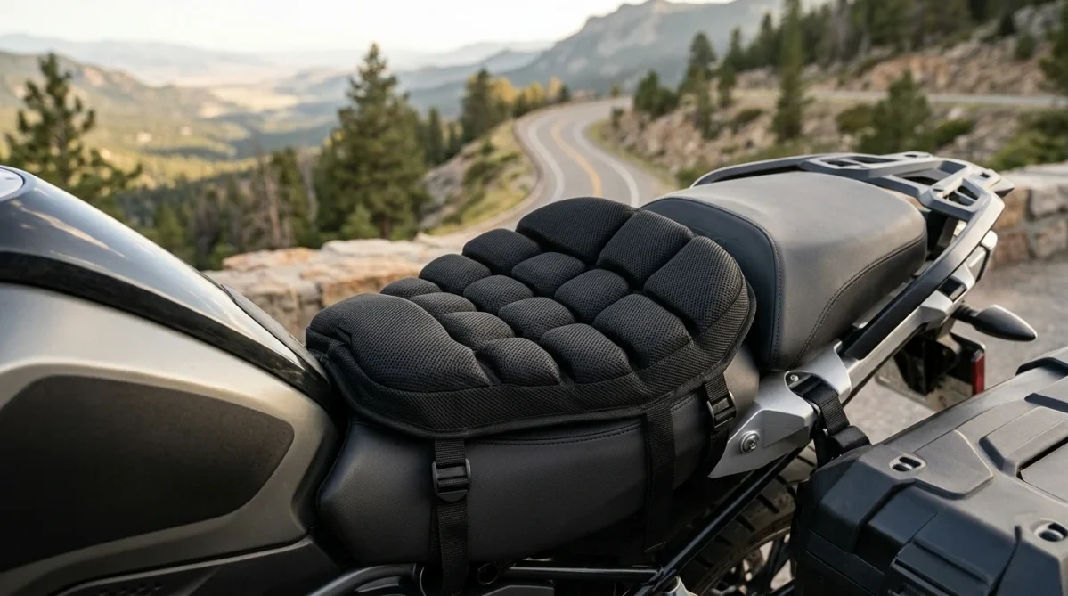 AIRHAWK motorcycle seat cushion with adjustable air cells for riding comfort