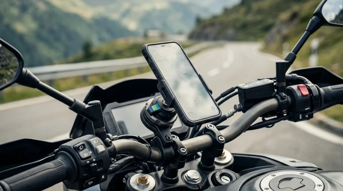 Quad Lock Motorcycle Handlebar Mount for securely attaching a smartphone to motorcycle handlebars