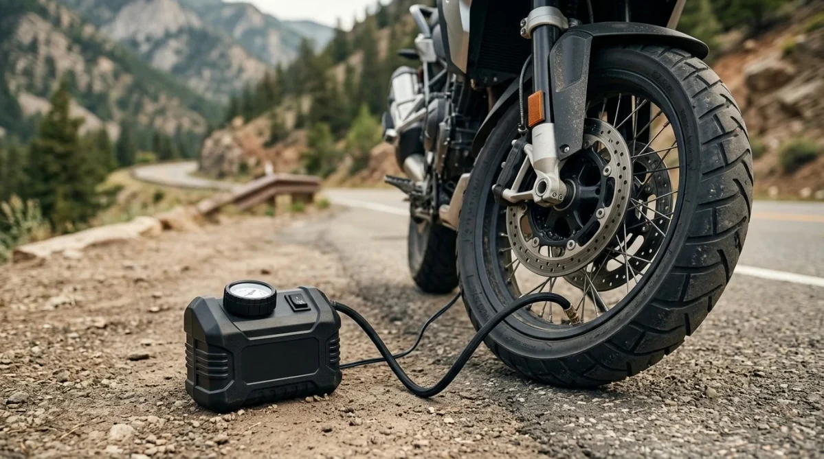 Slime Power Sport portable motorcycle tire inflator with compact air compressor